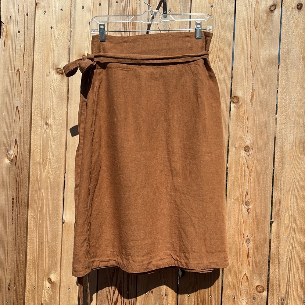 Magic Linen “Seville” 100% Linen Wrap Skirt in Cinnamon, S